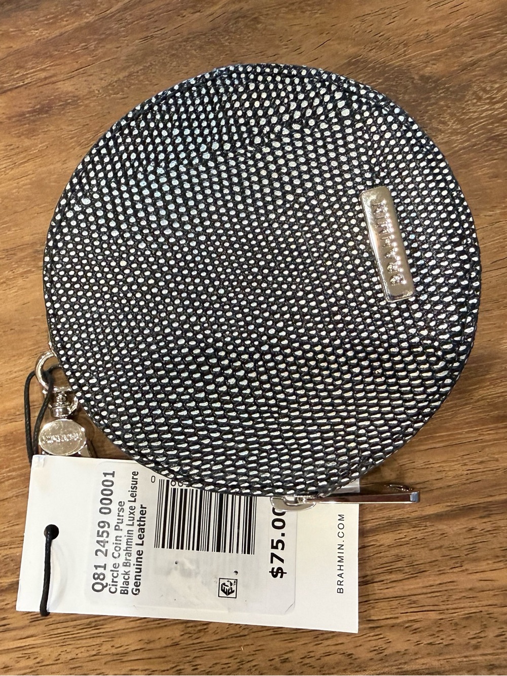 Brahmin Round Black Textured Coin Pouch